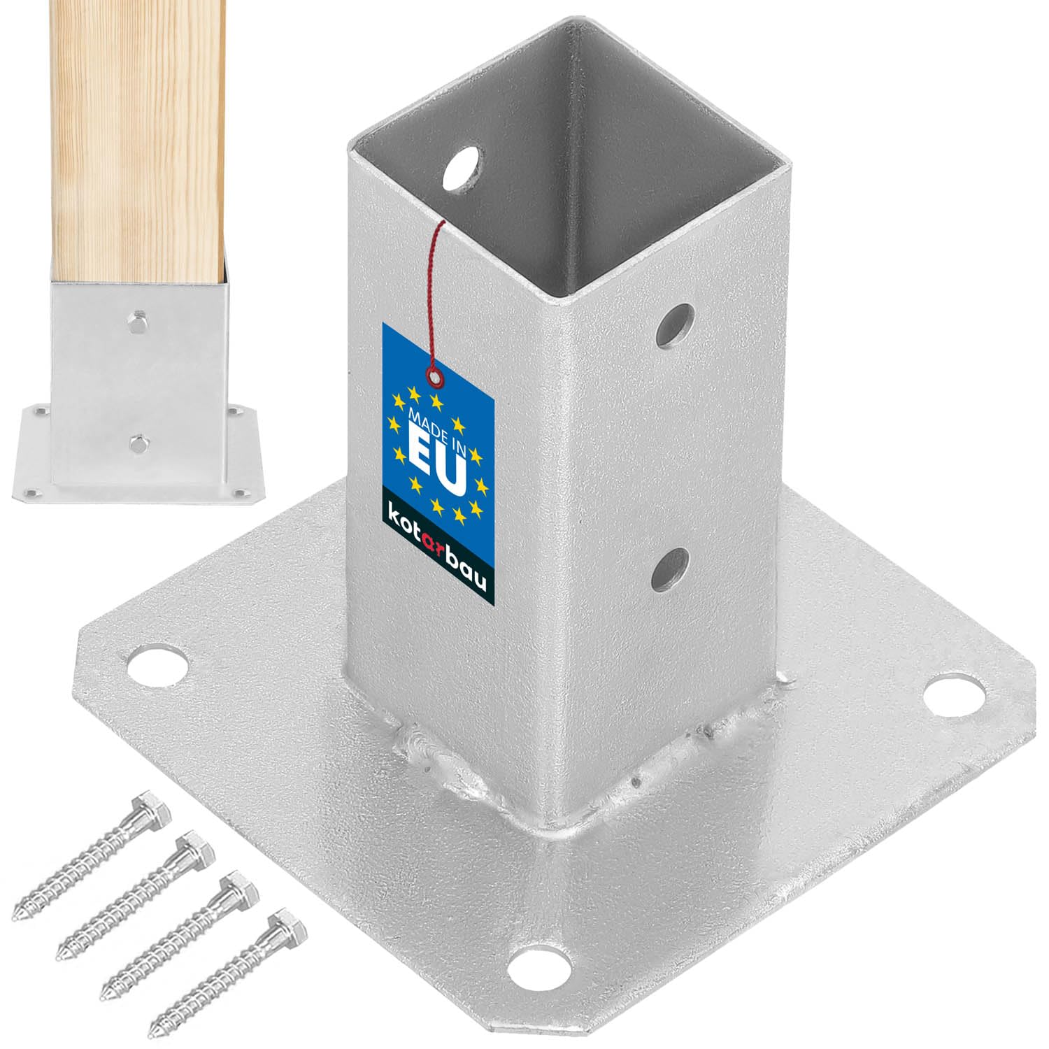 KOTARBAU® Fence Post Support - Galvanised Steel - 50x50 mm (1.97x1.97 in) inches) - Silver - Bolt Down Post Support - Heavy Duty - Outdoor Use