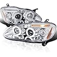 Spec-D Tuning Dual Halo LED Chrome Housing Clear Lens Projector Headlights Compatible with 2003-2008 Toyota Corolla, Left + Right Pair Headlamps Assembly