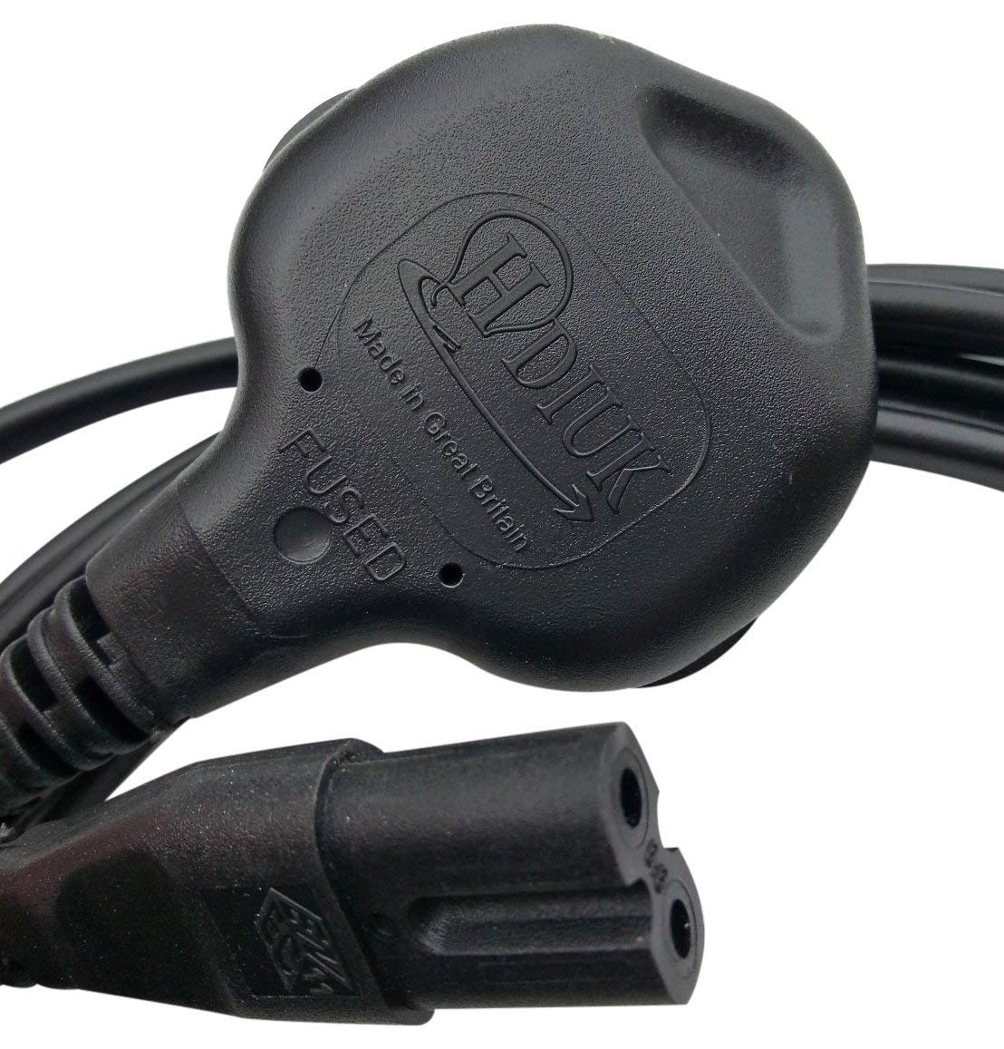 HDIUK 3 metre Figure 8 C7 mains power cable 2 pin IEC fitted with UK plug. Made in the UK