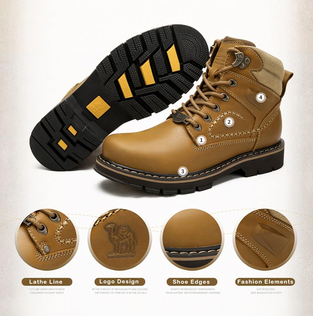 Camel Mens Work Boots Round Toe Leather