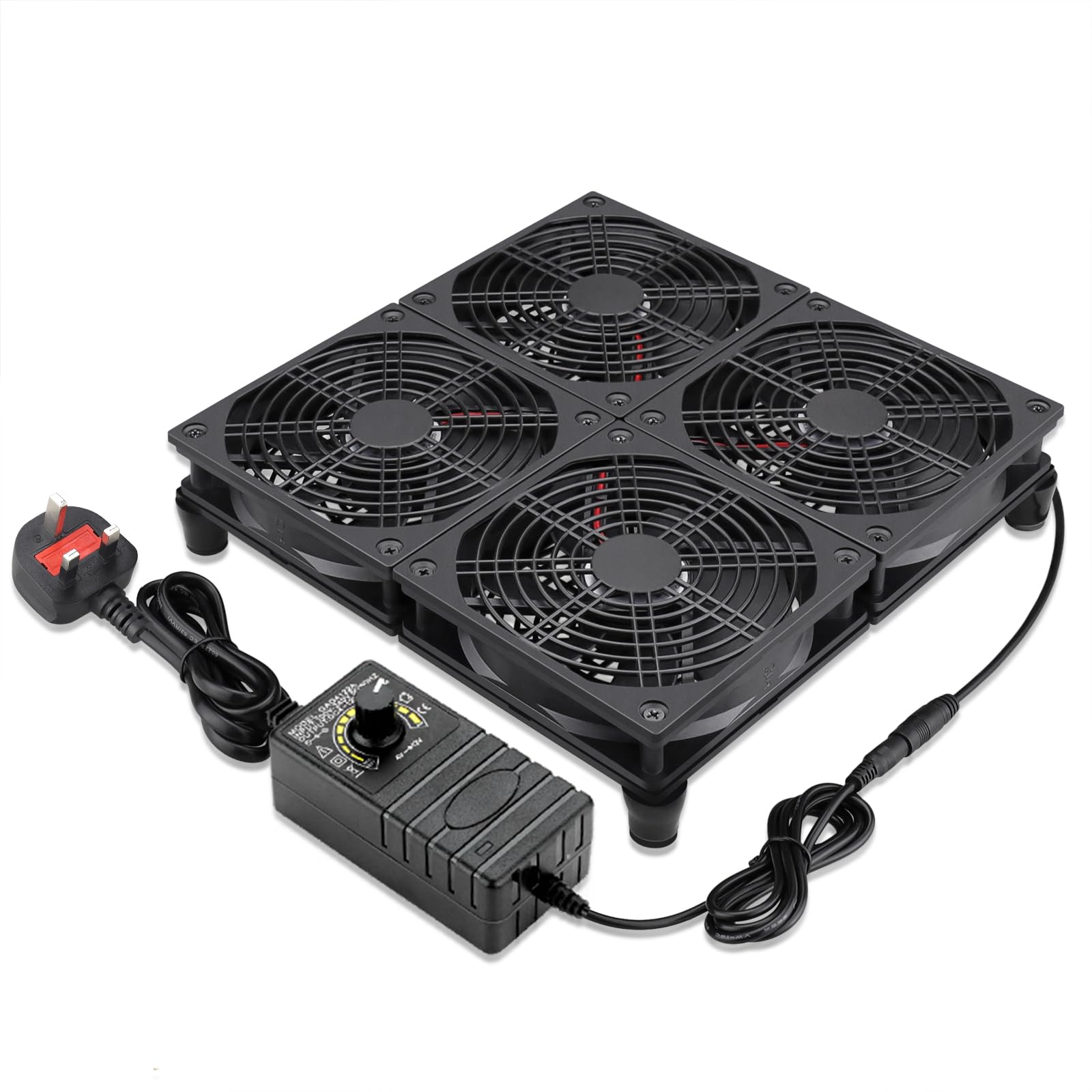 GDSTIME Big Airflow 4 x 120mm Cooling Fan DC 12V Powered 120mm Computer Fan AC 220V 240V Speed Controller for Router Laptop Projector Amplifier Server Workstation Garage Cabinet Cooling