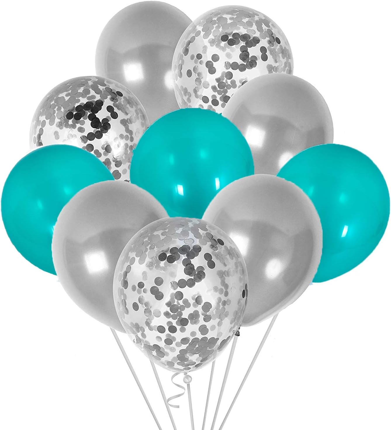 Amazon Com 60 Pack 12 Inch Teal Blue Silver Balloons Sequins