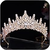Crystal Princess Queen Tiara - Birthday Rhinestone Crowns Headband for Women Wedding Halloween Prom Pageant Party Coming of Age Ceremony Photo Props （HG828-Gold White）