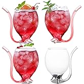 INFTYLE Vampire Wine Glass 12oz Set Of 4 Creative Cocktail Glasses Decanter Cups Mugs with Built-in Straw for Cocktail Wine Juice Ice Cream Champagne Home Bar Party Club Glassware Barware