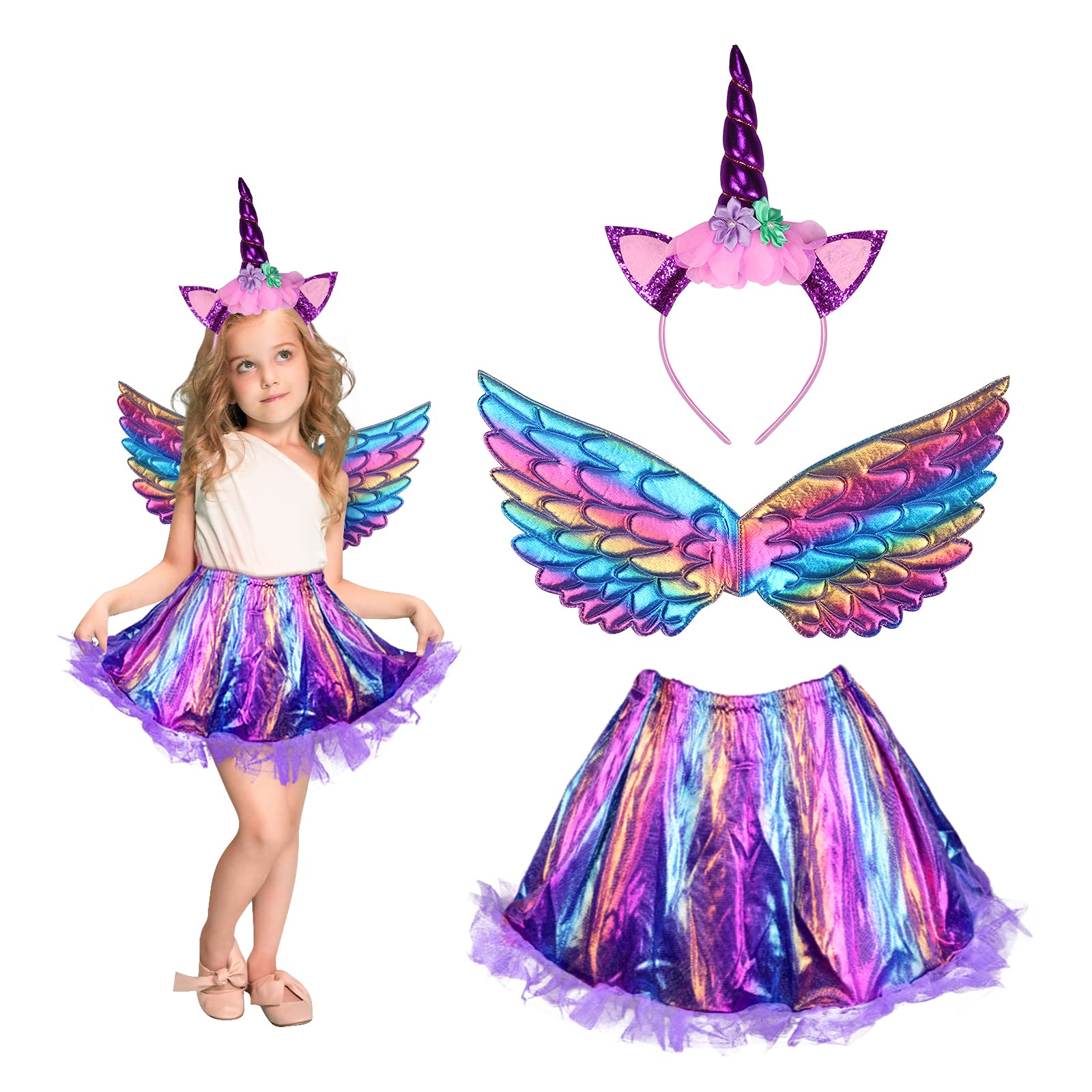 MEZOOM Girls Unicorn Princess Rainbow Tutu (Unicorn C)