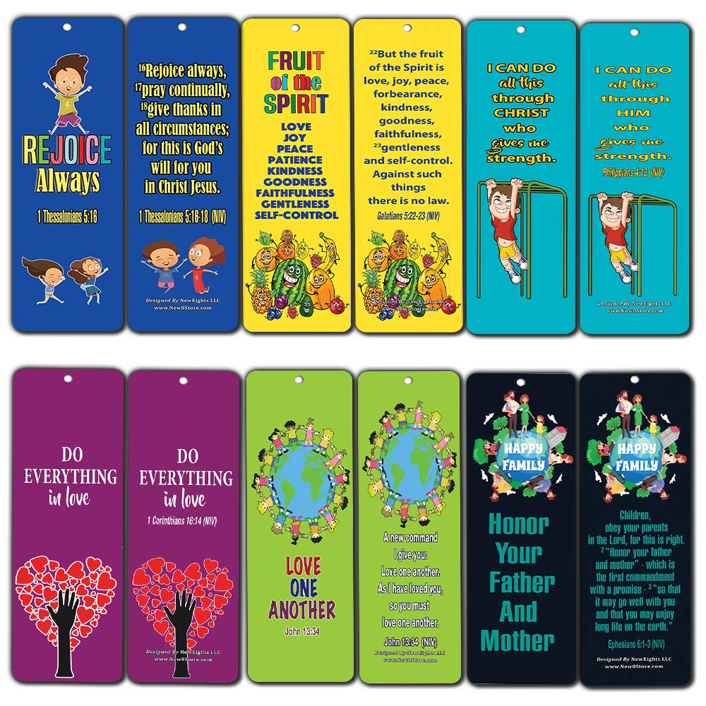 Bible Verses Bookmarks For Kids Boys Girls 60 Pack Character Building Bookmarker Bulk Set Fruit Of The Spirit Philippians 413 Honor Father - 