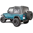 TACTIK Fabric Only Replacement Soft Top - Fits Jeep Wrangler 1988-1995 YJ - Custom-Fit Fabric Roof with Removable Side and Back Window (With Door Skins, Black Denim)