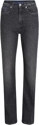 Donna High Rise Straight Denim With Slit Washed Dark Grey 2932