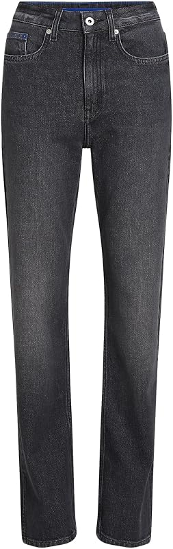 Damen High Rise Straight Denim with Slit Verwaschenes Dunkelgrau 2932