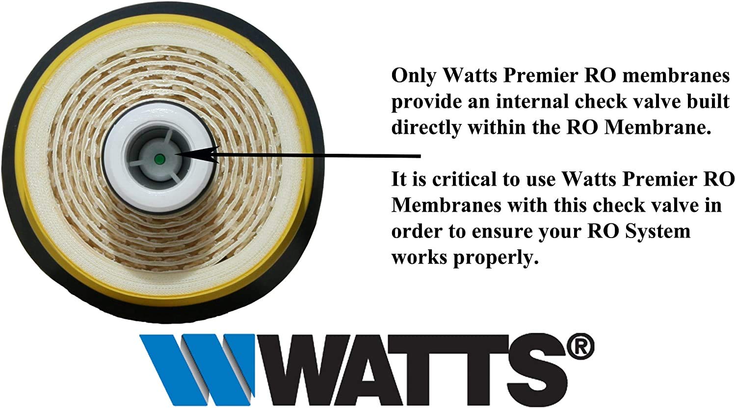Watts Premier RO Water Filter 50 GPD (Gallons Per Day) Semi-Permeable Membrane Replacement for Premier Standard Reverse Osmosis System, Yellow, Built-In Check Valve, 1.8