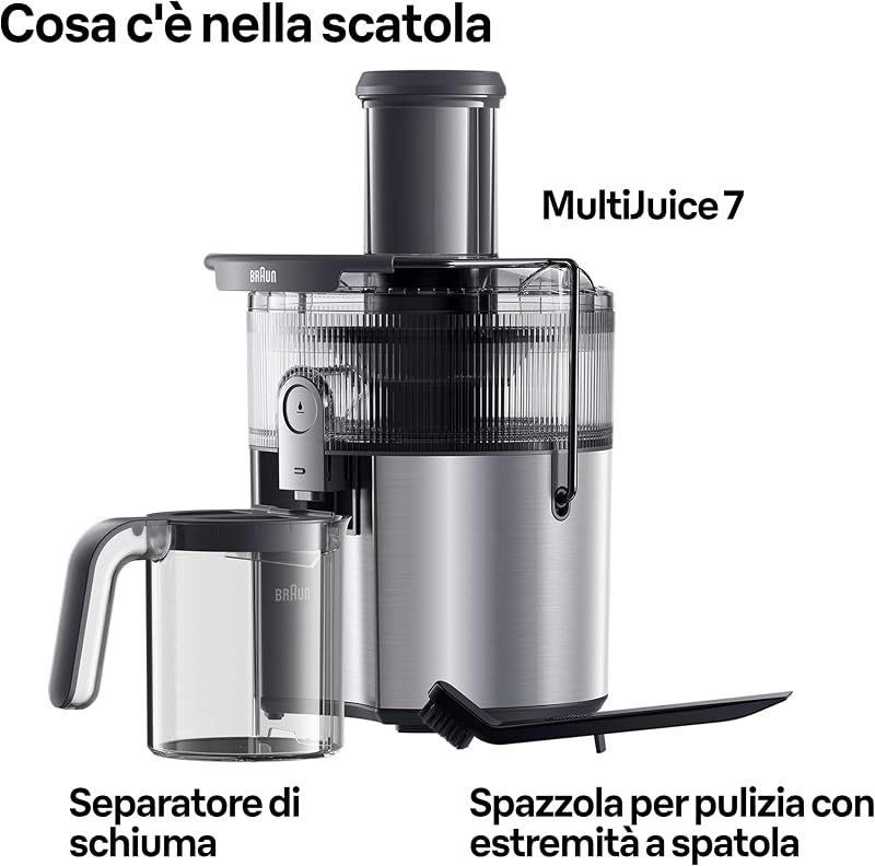 MultiJuice 7 SJ7000 Estrattore Succo Centrifugo, Tecn ColdXtract, Tubo di Riempimento da 75 mm, Contenitore 2L, Sistema Antigoccia e di Sicurezza Quadruplo, Filtro Acciaio Inox, 1000 W, Grigio