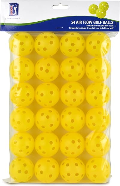 PGA TOUR 24 Pack Golf Practice Balls Lightweight Airflow Yellow/Orange/Pink