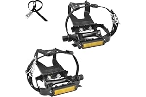 SEQI Bike Pedals with Toe Clips and Straps for Outdoor Cycling and Indoor Stationary Bike 9/16-Inch Spindle Resin/Alloy Bicyc