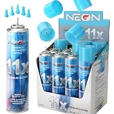 NEON Butane Refill, 11X Ultra-Refined Butane Fuel, 300ml Premium Lighter Fluid with Metal Nozzle &amp; 5 Butane Gas Refill Adapters for Refillable Jet Flame Lighters, Torches, and Culinary Use, 12 Cans