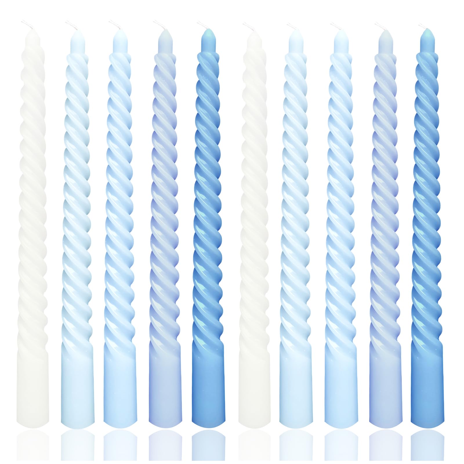Photo 1 of 10 Inch Gradient Blue Spiral Taper Candle Set, 10 Pack Unscented Dripless Candlesticks for Dinner Party Brithday Wedding and Home Decoration