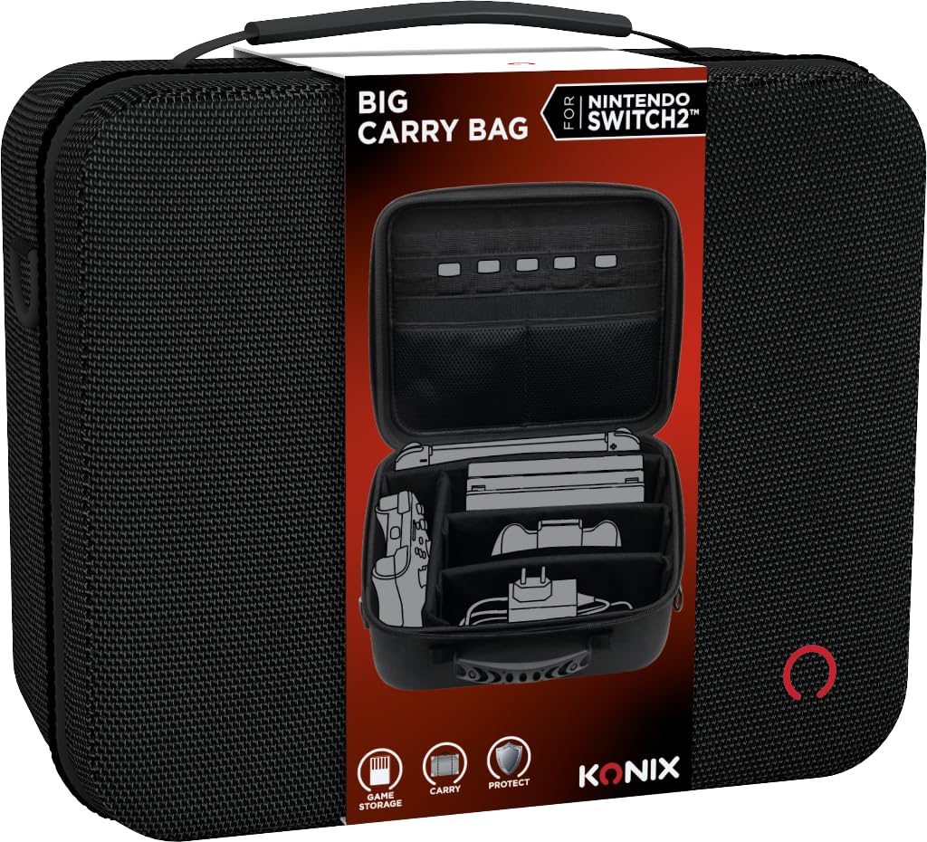 Konix Schutz- und Tragetasche Big Carry Case für Nintendo Switch 2 - Zubehörnetze - 14 Spielschächte - Schwarz 4