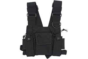 GOODQBUY Radio Chest Harness Rig Bag Pocket Pack Holster Vest for Two Way Radio (Rescue Essentials) (Black)