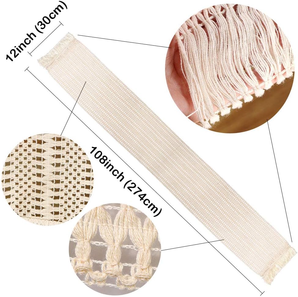 OurWarm Natural Macrame Table Runner Cotton Crochet Lace Boho Wedding Table Runner with Tassels for Bohemian Rustic Wedding Bridal Shower Home Dining Table Decor, 12 x 108 Inch: Home & Kitchen