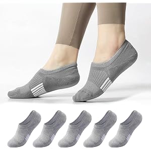 5 Pairs Gray No Show Socks for Women, Low Cut Non Slip Athletic Cotton Invisible Socks - US 6-9