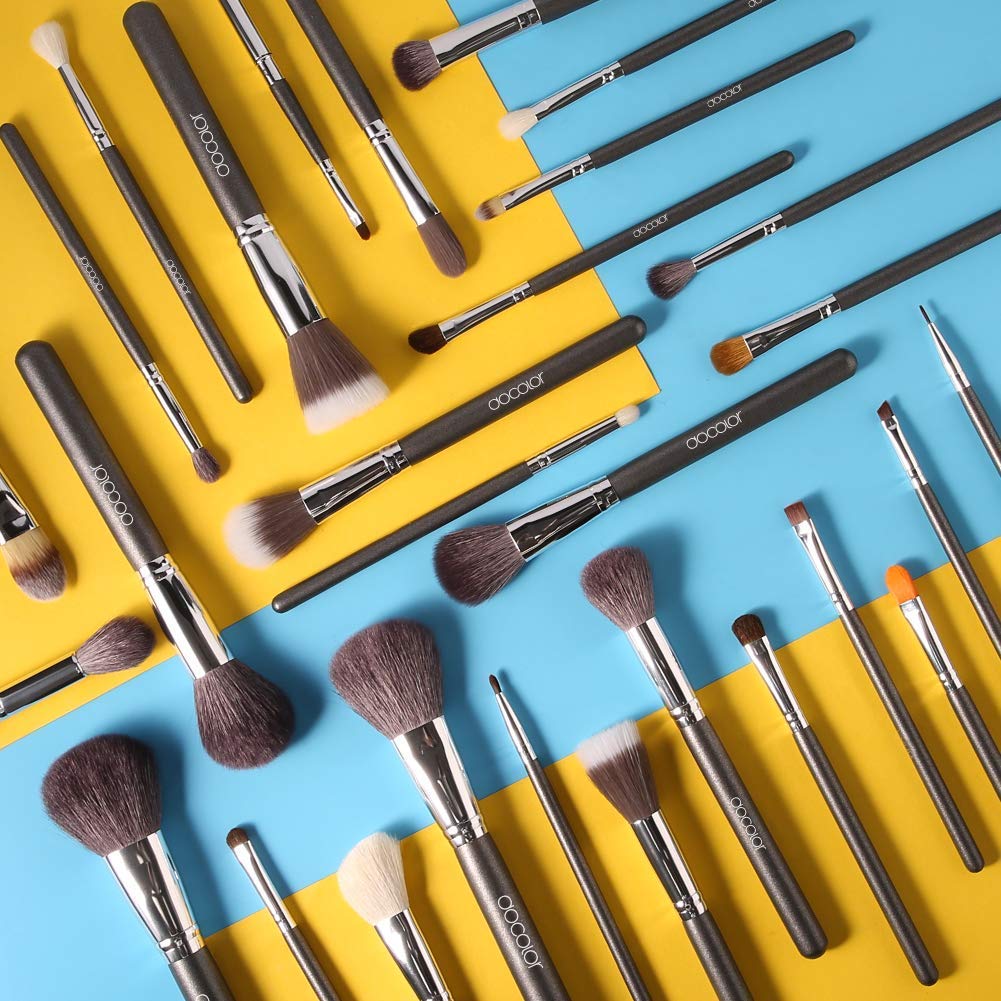 Docolor Makeup Brushes 29 Piece Professional Makeup Brush Set Premium Goat Hair Kabuki Foundation Blending Brush Face Powder Blush Concealers Eye Shadows Make Up Brushes Kit with PU Leather Case: Beauty