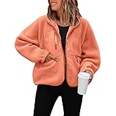 ReachMe Womens Sherpa Jacket Casual Lapel Button Down Cropped Fuzzy Fleece Jackets Long Sleeve Winter Coats with Pockets