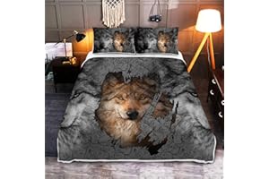 SOULZZZ Wolf Quilt Queen Size, Lightweight Soft Animal Printed Bedspread Coverlet, Kids Room Decor Boho Wolf Bedding Sets with Pillow Shams
