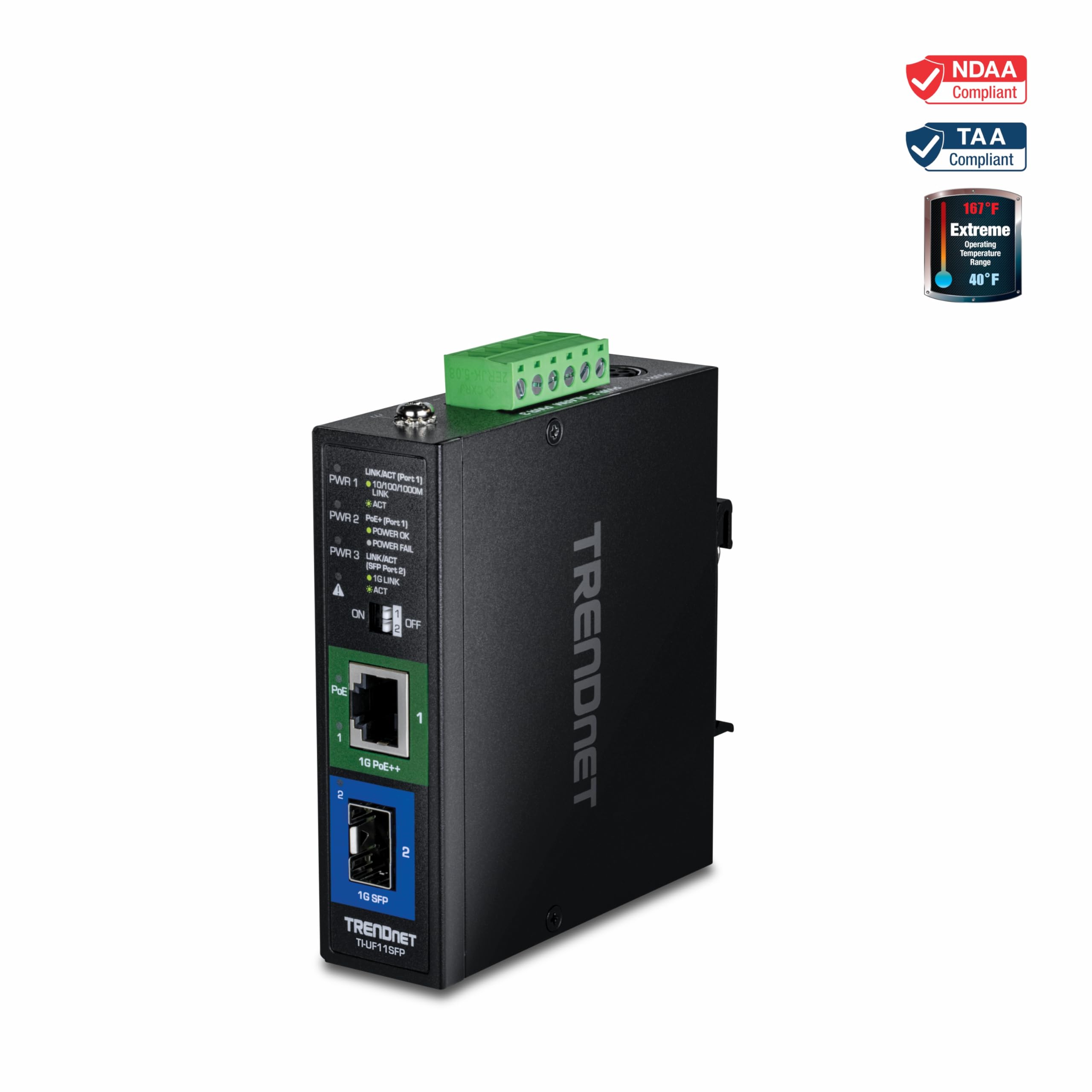 Trendnet Hardened Industrial Sfp To Gigabit Upoe Media Converter, Ip30 Rated Housing, Includes Din-Rail &Amp; Wall Mounts, Operating Temp. -40 To 75 °C (-40 To 167 °F), Ti-Uf11Sfp - View 7