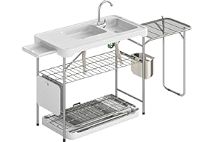 Outsunny Folding Fish Cleaning Table with Sink, Portable Camping Sink Table with Side Shelf, Bottom Rack, Drawer, Storage Bas