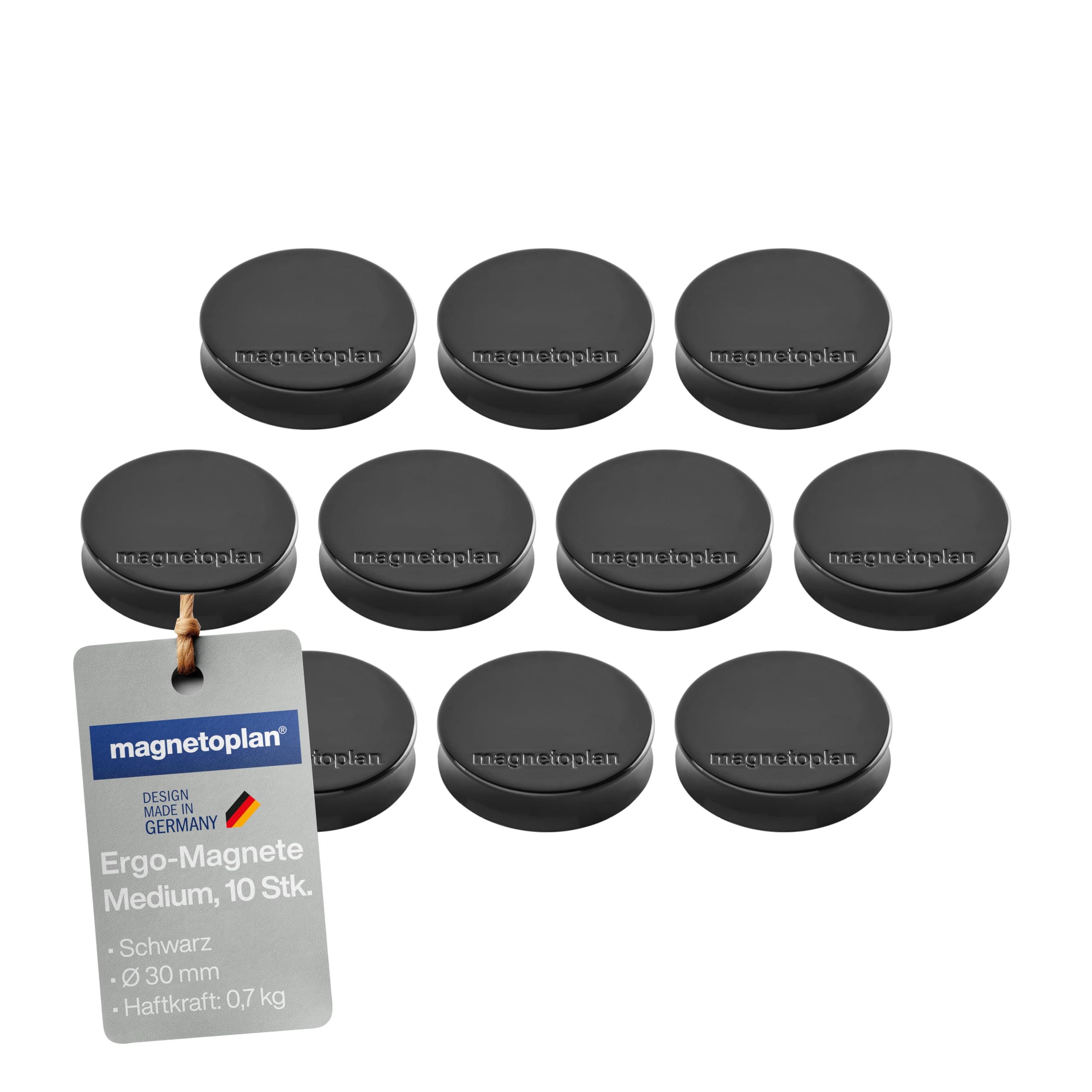 Ergo Magnets, Medium, Diameter 30 mm x 8 mm, Pack of 10 Black