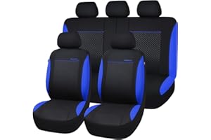 Flying Banner car seat Covers Full Set Velvet Cubic Stamp Massage Breathable Rear Bench Split Black Gray Beige tan 40/60 50/50 60/40 (Blue Black, Full Set - Low Back)