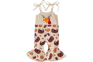 Ayalinggo Baby Girl Halloween Outfit Boo Ribbed Toddler Romper Overalls Jumpsuit Spaghetti Strap Ghost Bell Bottoms Outfits