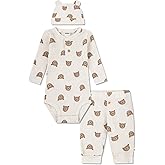 HUGGIES unisex-baby Long Sleeve Bodysuit, Pants and Hat 3-piece Outfit Set