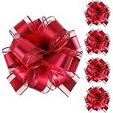Tim&Lin 5 PCS Pull Bows 7 inches Large Gift Bows Red Gift Wrap Bows Party Gift Ribbon Bows for Gift Baskets Wrapping Boxes or Flower Decorations