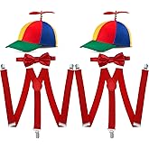 2 Pcs Rainbow Top Clown Hats Adjustable Elastic Y Back Style Suspenders Adjustable Bow Tie for Adults Men Firefighter Women