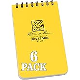 Rite in the Rain Weatherproof Top Spiral Notebook, 3" x 5", Yellow Cover, Universal Pattern, 6 Pack (No. 135L6)