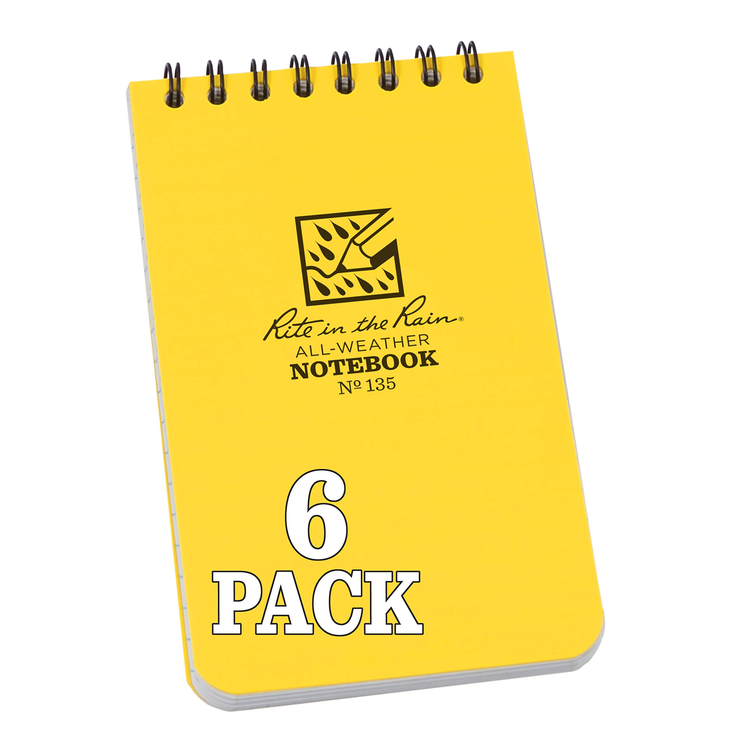 Rite in the Rain Weatherproof Top Spiral Notebook, 3" x 5", Yellow Cover, Universal Pattern, 6 Pack (No. 135L6) — image 1