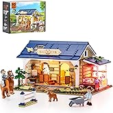 FUNWHOLE Farm Horse-Stable Lighting-Building-Bricks Set - Farm Life Horse Animals Cabin Collection LED Light Cottage Model Di
