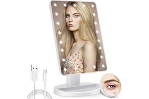 COSMIRROR Lighted Makeup Vanity Mirror with 10X Magnifying Mirror, 21 LED Lighted Mirror with Touch Sensor Dimming, 180°Adjustable Rotation, Dual Power Supply, Portable Cosmetic Mirror (White)