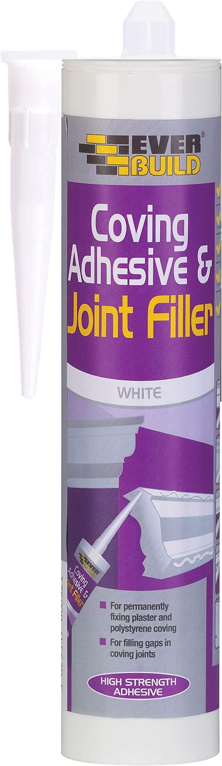 Everbuild COVE-EBD Coving Adhesive Joint Filler White 290ml Fast Grab Solvent