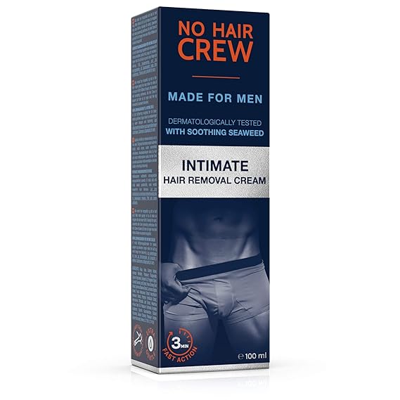 Amazon Com No Hair Crew Intimate Private At Home Hair Removal Cream For Men Painless Flawless Soothing Depilatory For Unwanted Coarse Male Body Hair 100ml Beauty