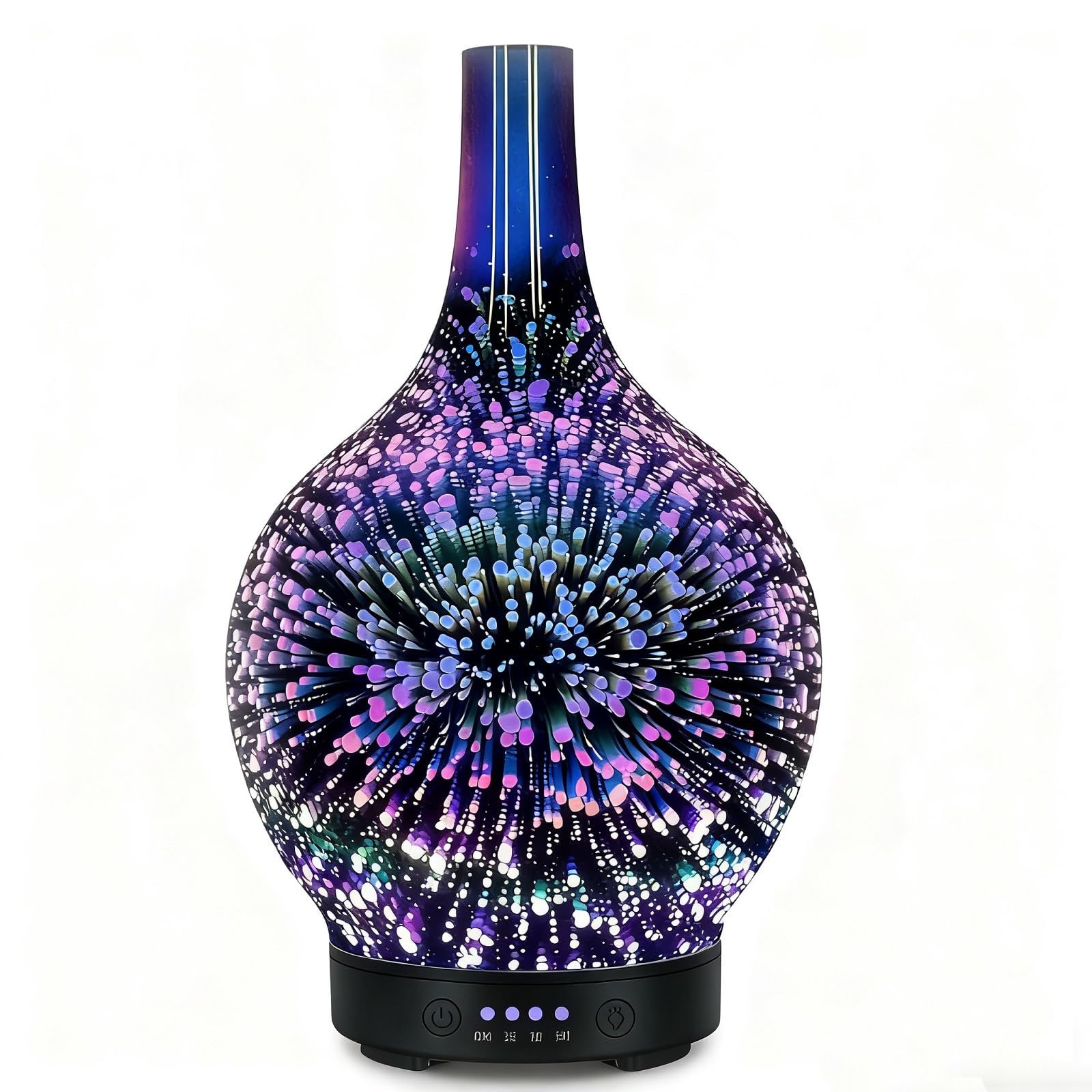 Essential Oil Diffuser Glass Aromatherapy Electric Ultrasonic Cool Mist Aroma Diffuser Scented Oil 3D Firework Diffusers, Whisper Quiet Waterless Auto Shut-Off for Home Office SPA Yoga 120ml