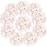 Auihiay 10PCS Hydrangea Artificial Flowers, Faux Hydrangeas Flower for Wedding Centerpieces, DIY Bouquets, Bridal Shower, Floral Decor Home Decoration with Stems (VASE NOT Included)-Light Pink
