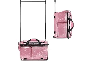 Fanwoli 23" Dance Bag with Garment Rack | Glittering Waterproof Fabric | Shine-Bright Collection | Ideal Competition Rolling Duffle Bag for Dancer Cheerleader Little Princess | Sparkle Rose