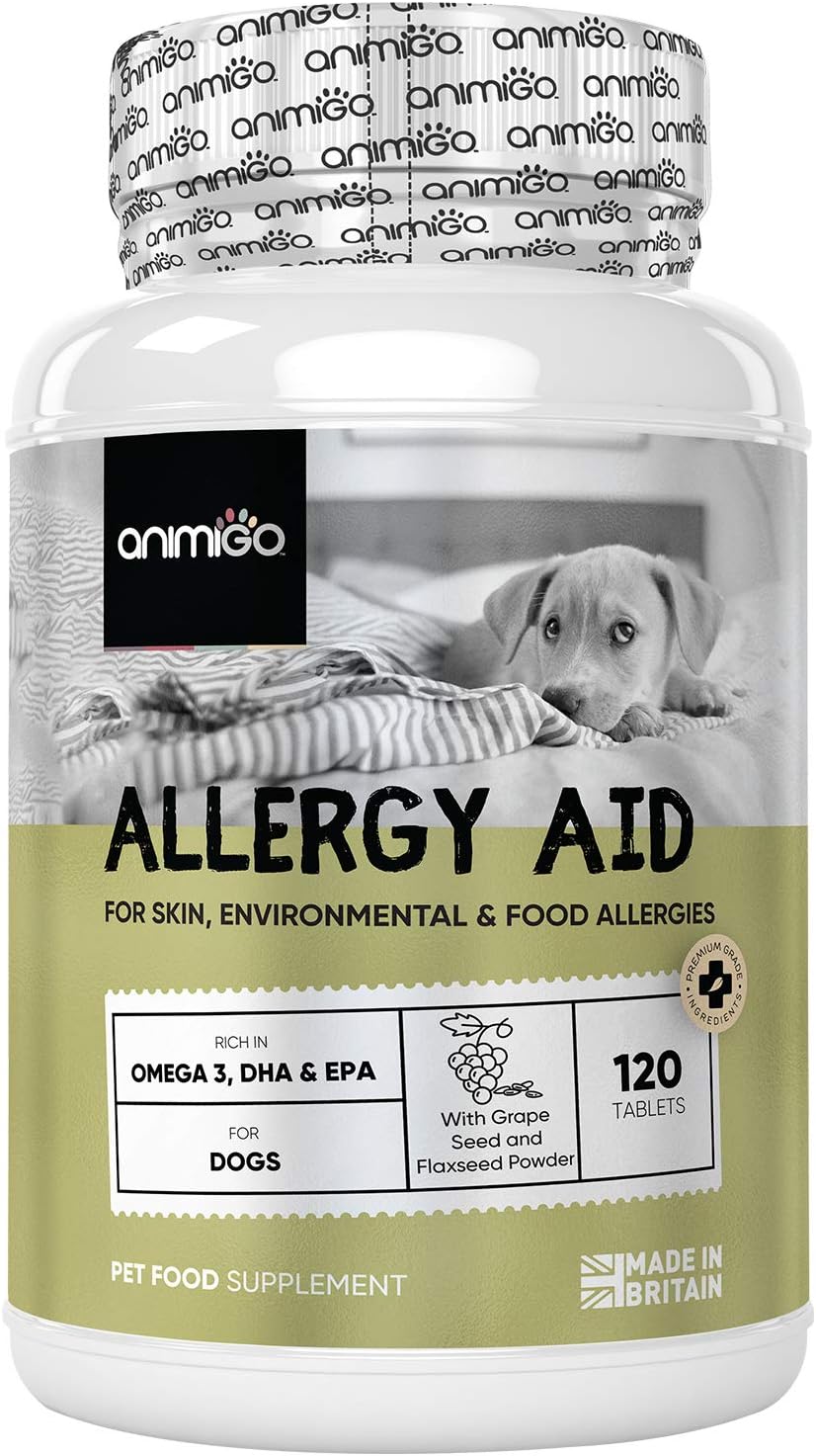 Dog Allergy Tablets, 120 Tablets, for Itchy Skin Immunity, Digestion & Seasonal Allergies, Grape Seed & Chicken Flavoured