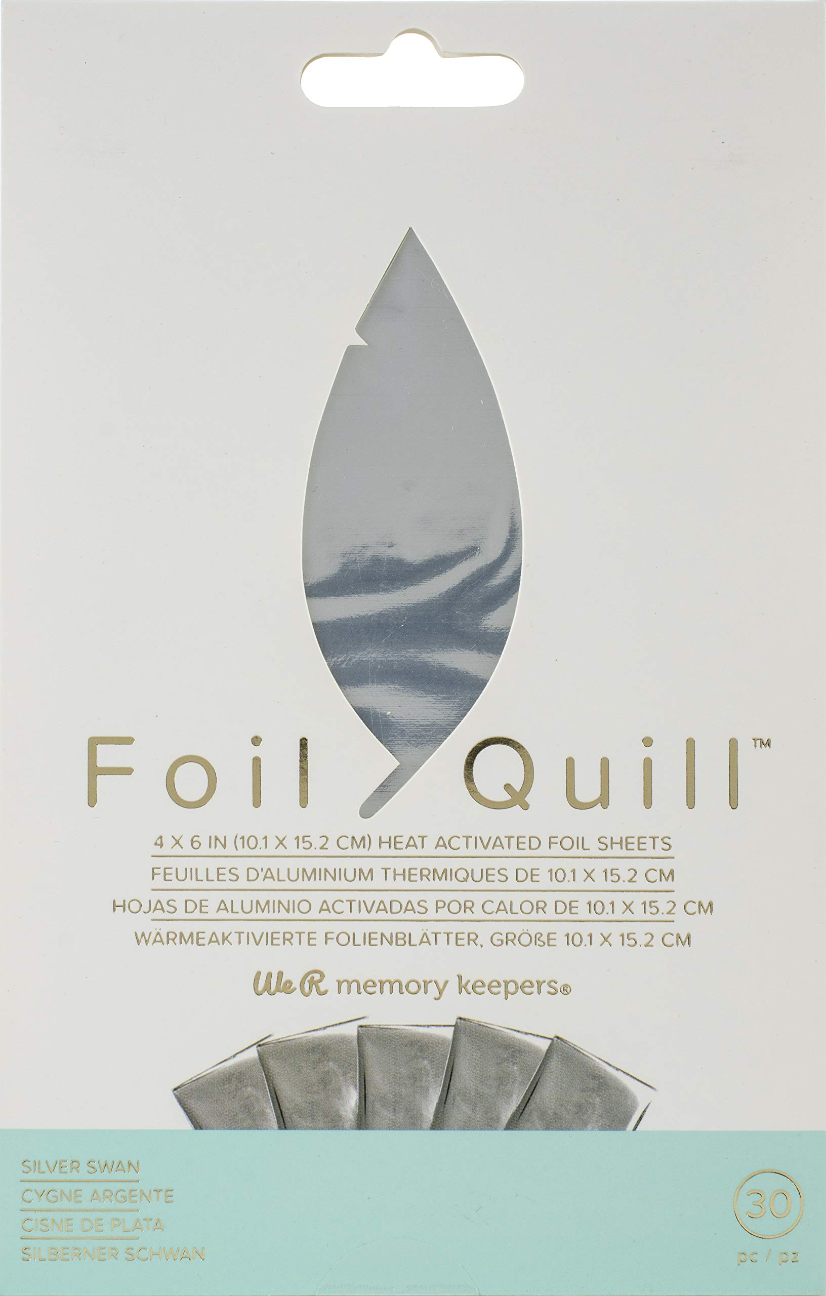 We R Memory Keepers Heat Activated Foil, Silver Swan, Set of 30 Sheets, 4x6", Use with Quill Pen to Create Shiny Embellishments and Designs