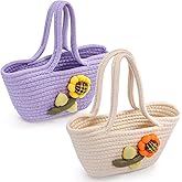 ZEAYEA 2 Pcs Little Girls Purses, Small Cute Flower Handbags with Handles, Cotton Woven Beach Bags for Girls Christmas Easter Birthday Gift