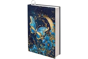 Gomyblomy Blue Butterfly Book Sleeve Cover for Hardbook, Aesthetic Floral Moon Design Book Accessories Hard Books Cover for Paperback, Washable Fabric Book Protector Book Case Cover for Women Girls