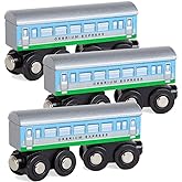 Orbrium 3 Pcs Large Wooden Railway Express Coach Cars, Compatible with Thomas &amp; Friends Push-Along the Tank Engine, Brio, Chuggington Wooden Train