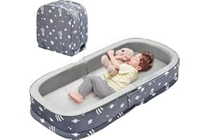 LVEMILIO Lvimilio Portable Toddler Travel Bed, Foldable Kids Floor Bed for Home/Travel with Foam Mattres, Toddler Cot for Kids Aged 1-4, Velvet Fabric