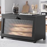 Kitsure Wooden Bread Box for Kitchen Countertop, 1-Tier, Black | Large Capacity Kitchen Countertop Organizer, Stylish Bread Storage with Window, Multi-functional Container